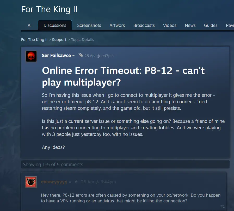 For The King II Online Error Timeout: P8-12