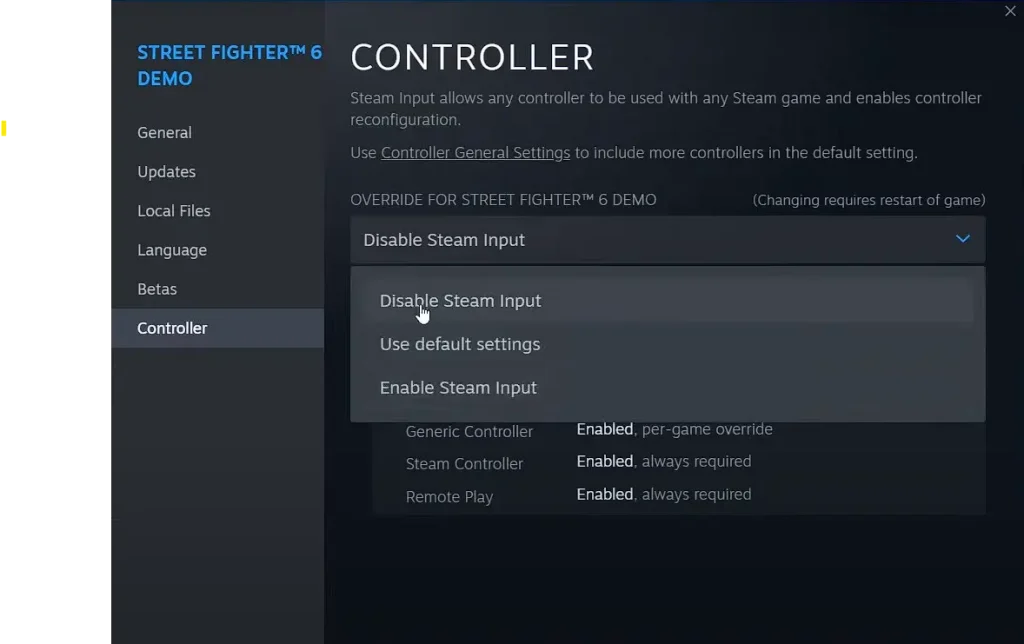 steam disable input SF6