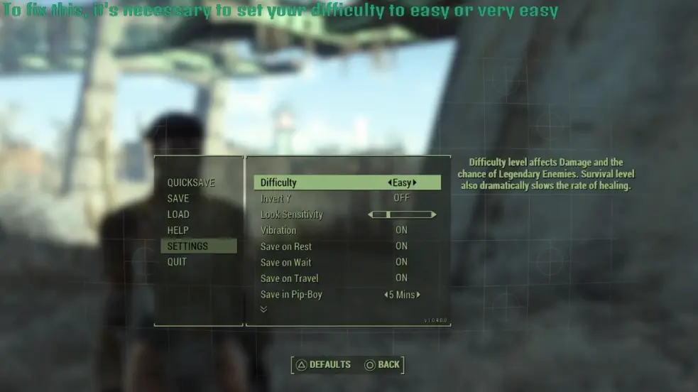 Resetting Difficulty level: Fallout 4