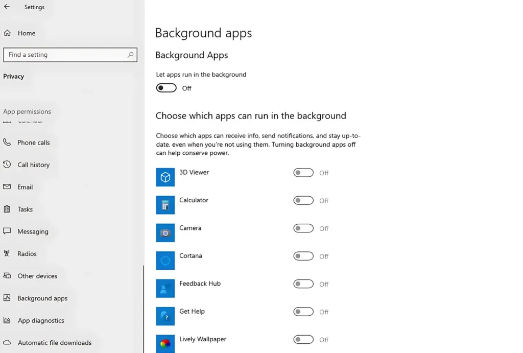 Disable Background Applications