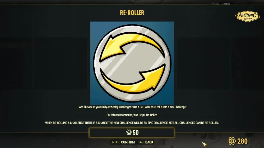 Re-roll feature Fallout 76