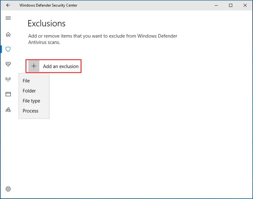 Add Exclusions to Windows Defender