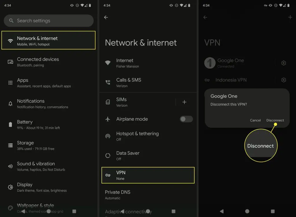 Turn off any active VPN connections. On Android