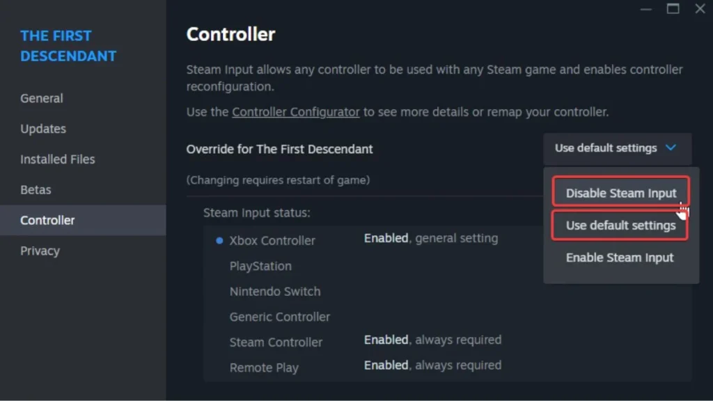 Disable Steam Input