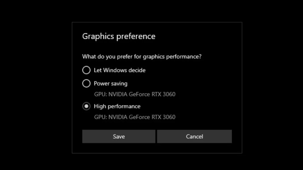 Set Preferred GPU and Graphics Settings For Windows settings