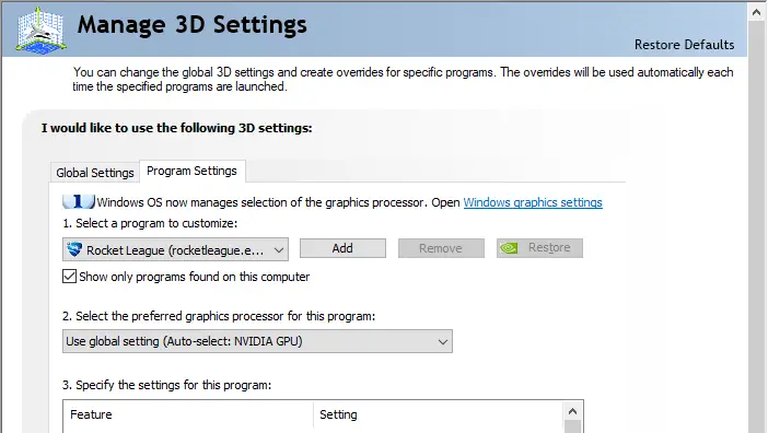 Set Preferred GPU and Graphics Settings For NVIDIA GPUs