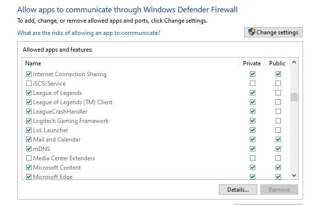 Add League of Legends as a Firewall Exception