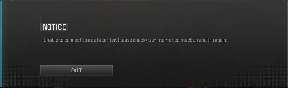 MW3 "Unable to connect to Data Center" error